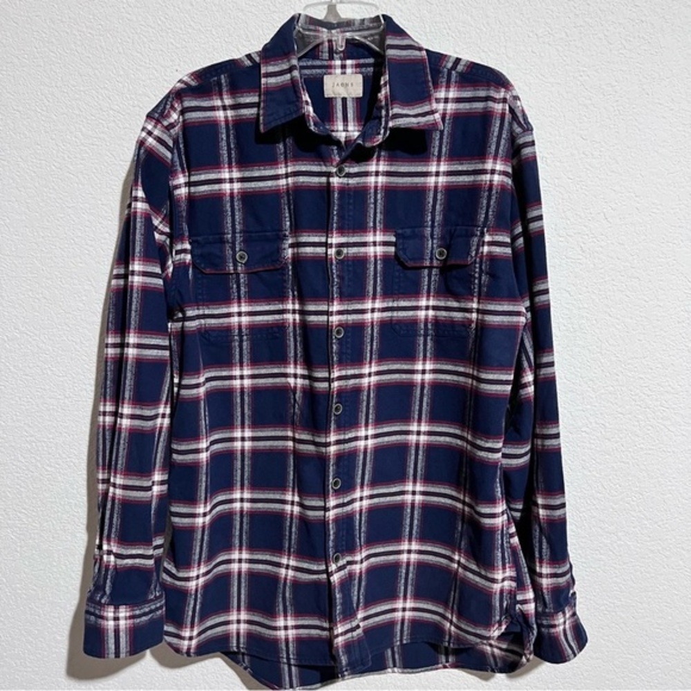 Jachs Brawny Navy Red Plaid Check Cotton Flannel Outdoors Heavy-duty Shirt XLT